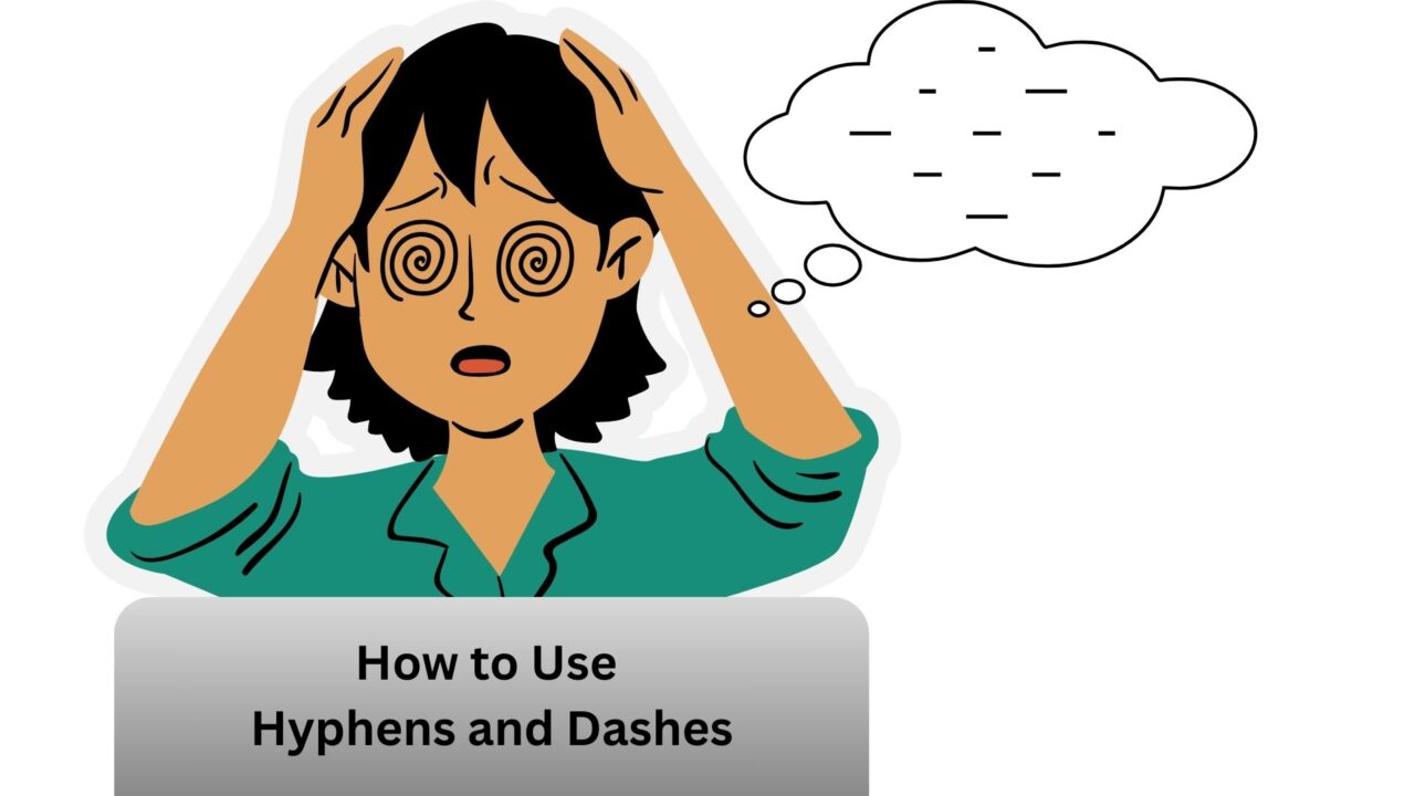An image of a person sitting in front of a computer, confused about hyphens, en dashes, and em dashes